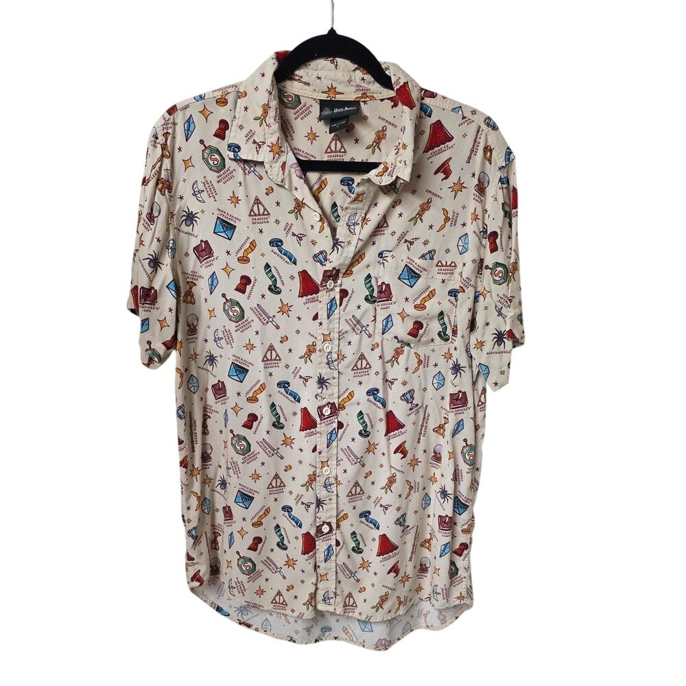Hot Topic Harry Potter Icons Woven Button Up Shirt Unisex Adult Size Large